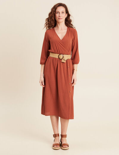 Robe droite ceinturée marron foncé femme