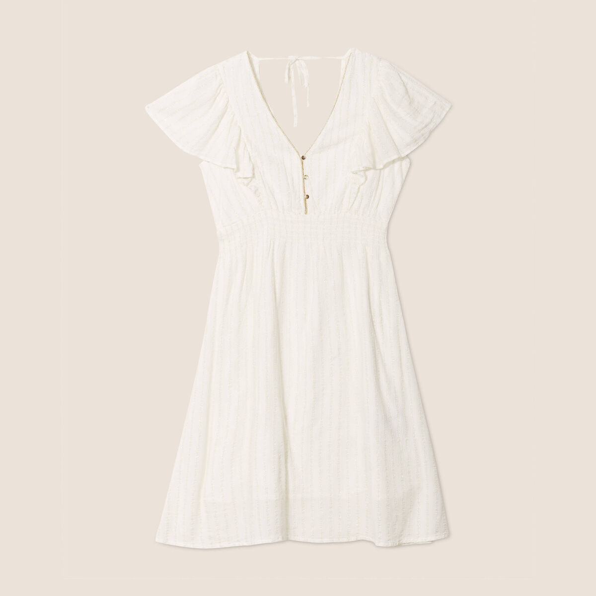 Robe droite fluide smockée ecru femme