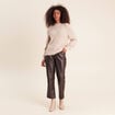 Pull droit col montant manches longues beige femme