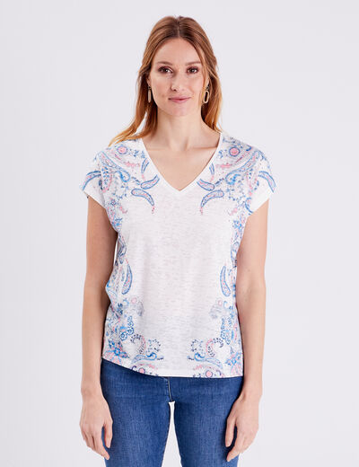 T-shirt manches courtes ecru femme