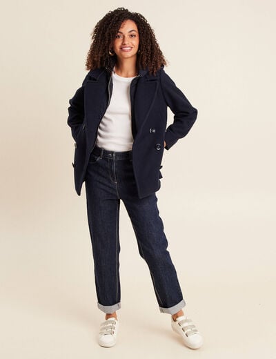 Caban doubl&eacute; avec capuche bleu marine femme