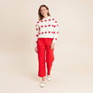 Pantalon droit 7/8&egrave;me taille standard rouge fluo femme
