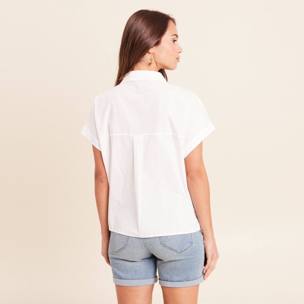 Chemise col chemise manches courtes blanc femme