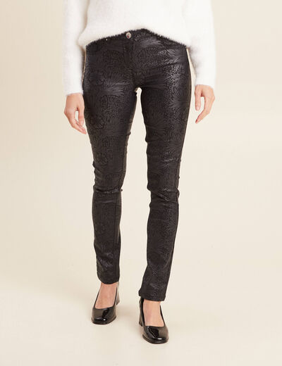 Pantalon ajusté enduit noir femme