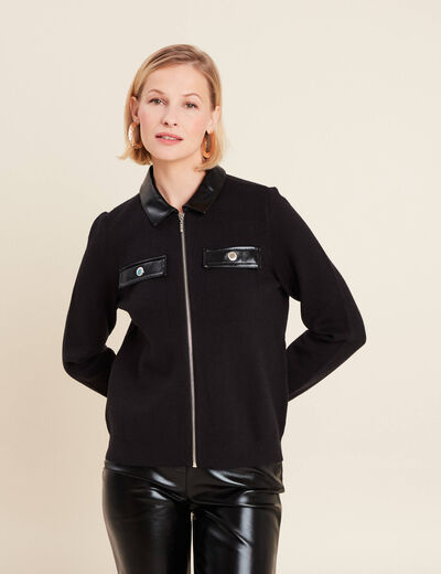 Gilet zippé manches longues noir femme