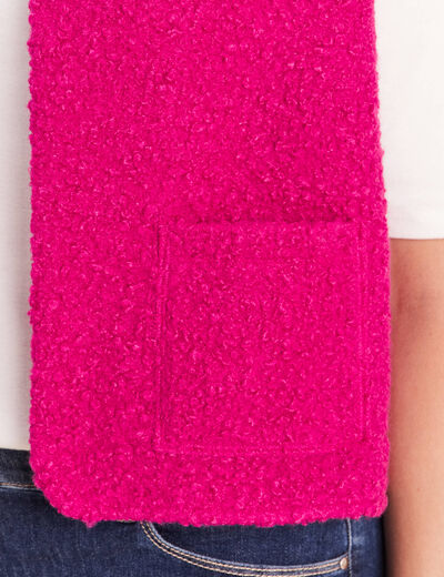 Gilet sans manches bouclette poches rose fushia femme