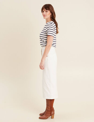 Jupe longue droite en jean blanc femme