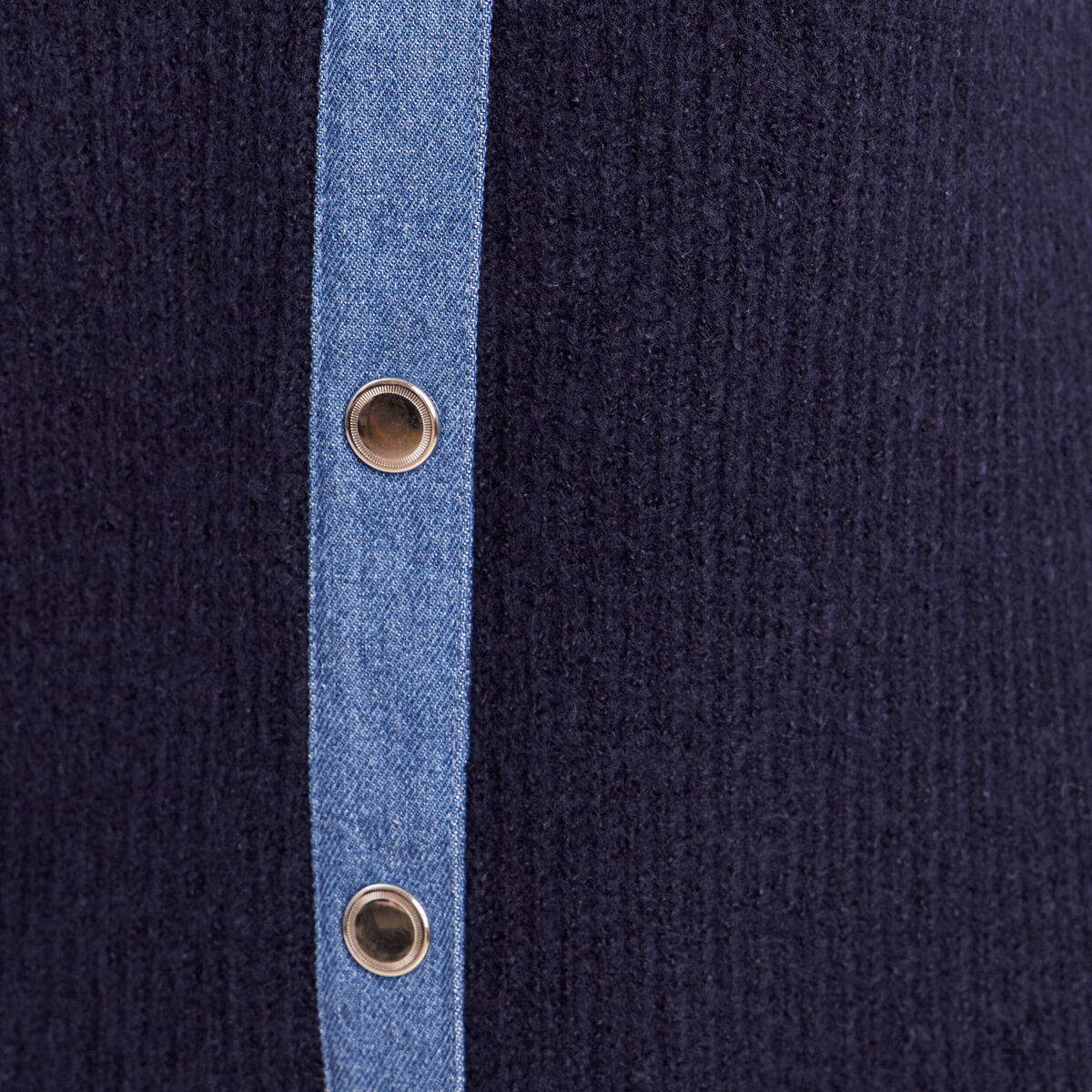 Gilet col chemise manches longues bleu fonc&eacute; femme