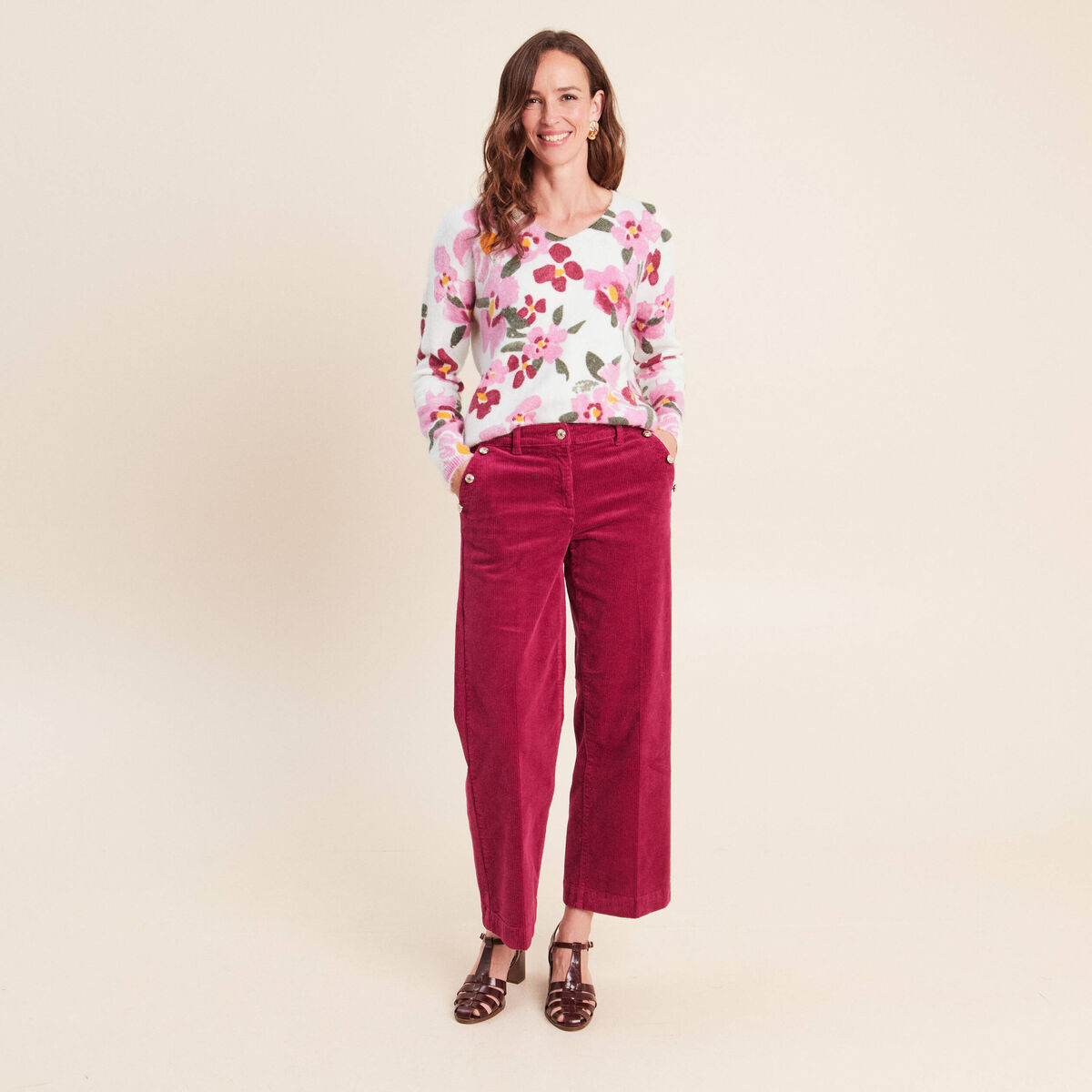 Pull manches longues multicolore femme