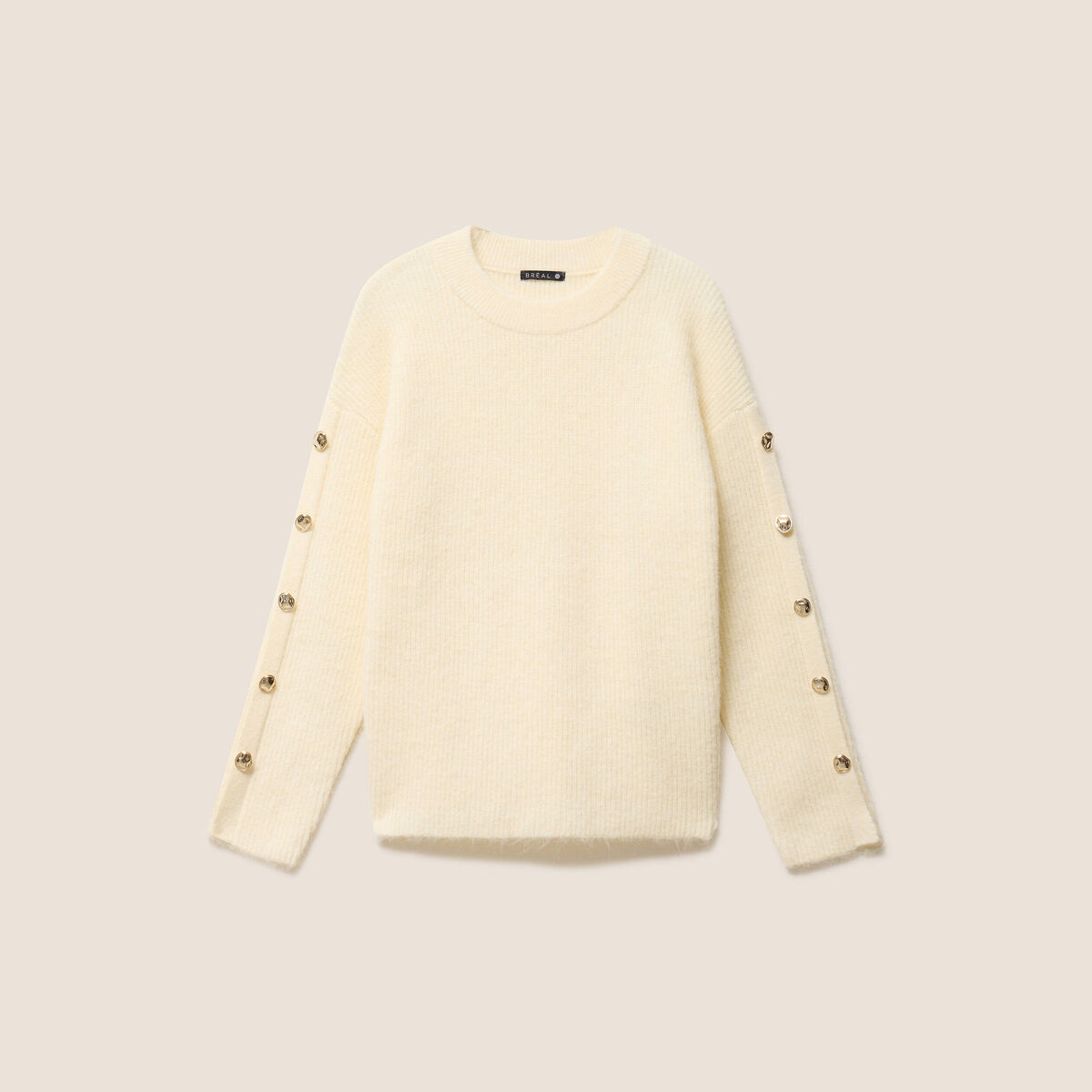 Pull manches boutonn&eacute;es jaune pastel femme