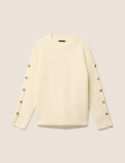 Pull manches boutonn&eacute;es jaune pastel femme