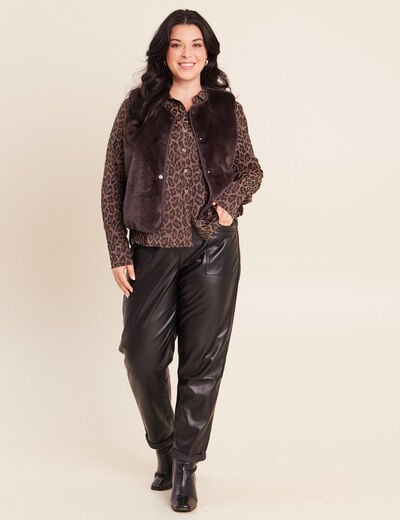 Gilet droit sans manches fausse fourrure marron fonc&eacute; femme