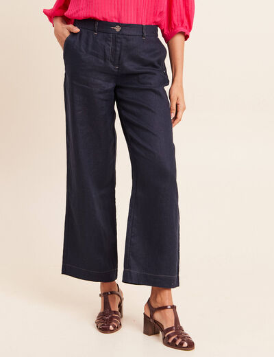 Pantalon large taille standard bleu fonc&eacute; femme