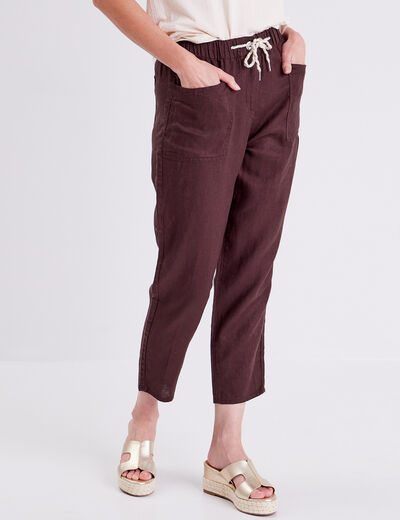Pantalon battle en lin marron foncé femme