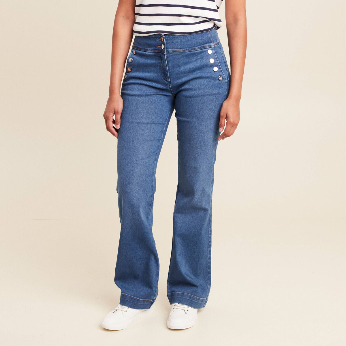 Jean bootcut taille haute denim stone femme
