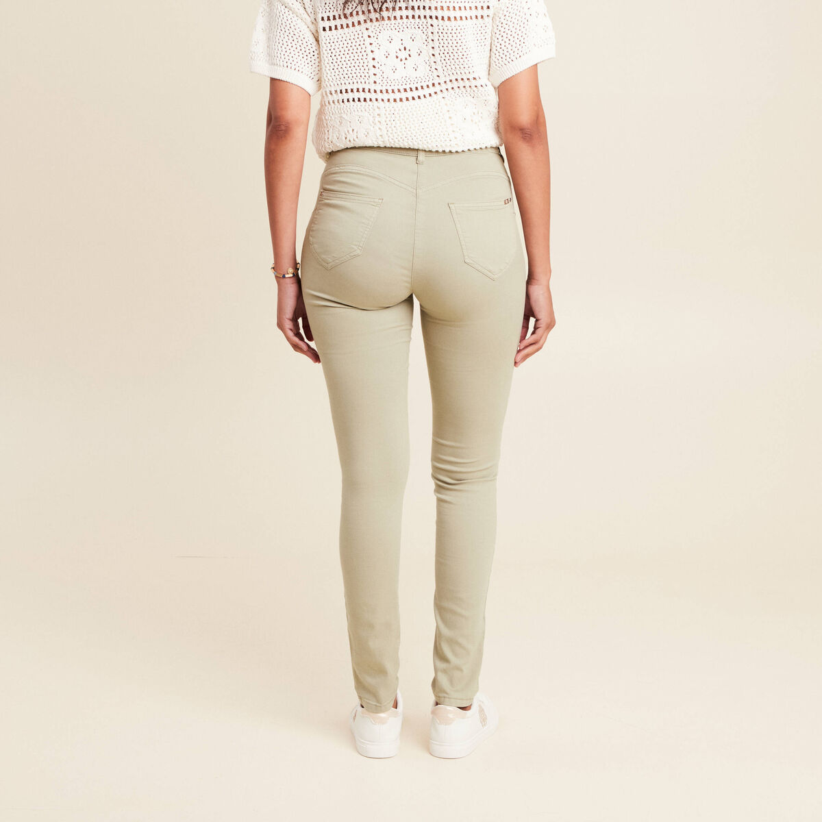 Pantalon léger taille haute long vert clair femme