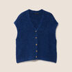 Gilet droit mi-long col v bleu marine femme