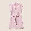 Robe courte ceintur&eacute;e col tunisien rose femme