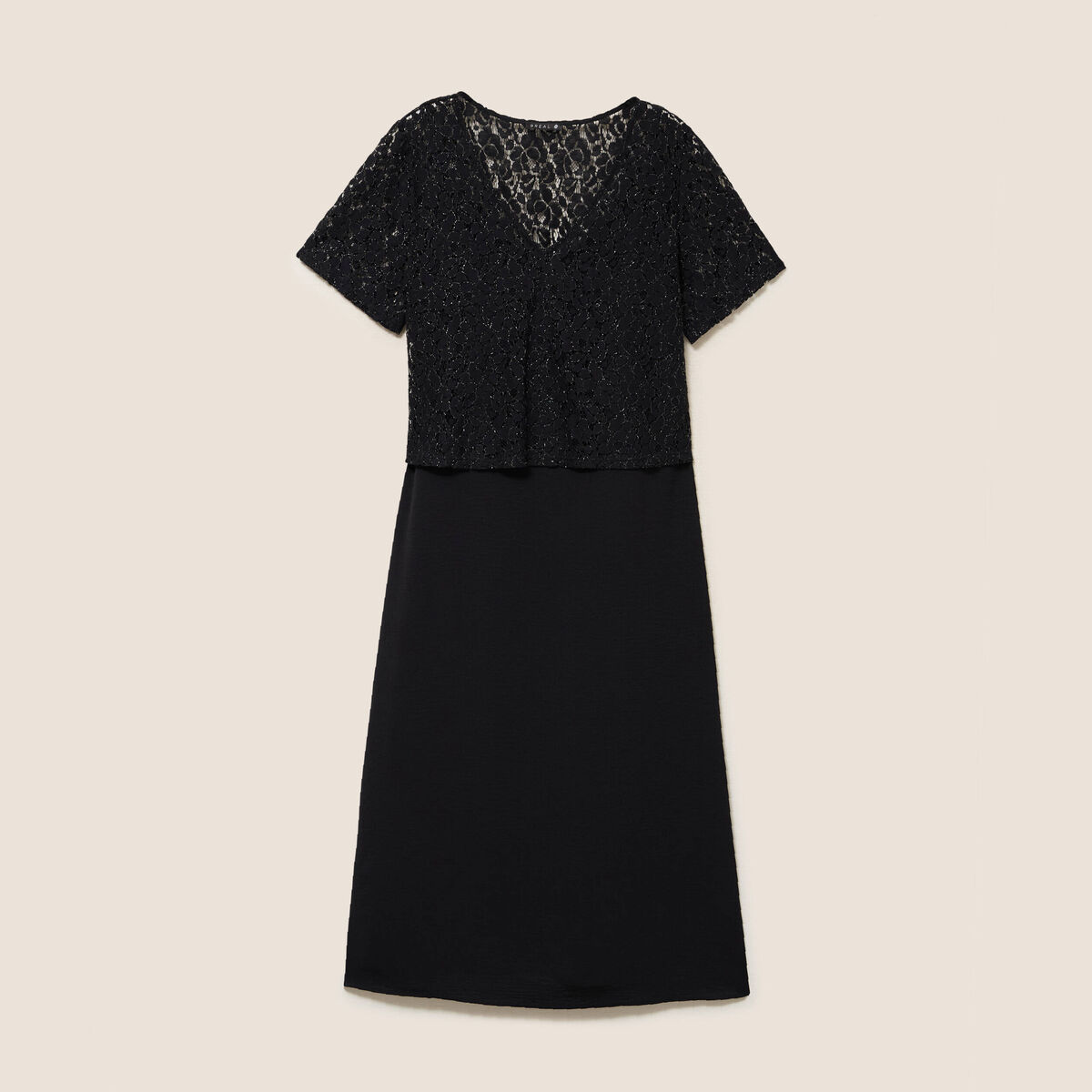 Robe longue &eacute;vas&eacute;e 2 en 1 col rond noir femme