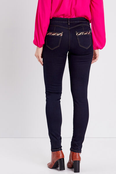 Jean ajusté avec sequins denim brut femme