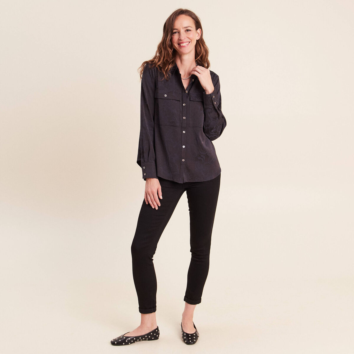 Chemise manches longues bleu femme