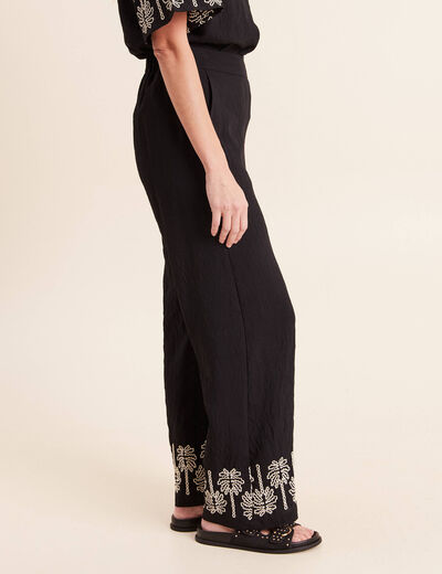 Pantalon large 7/8&egrave;me taille haute noir femme