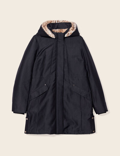 Parka droite à capuche noir femme