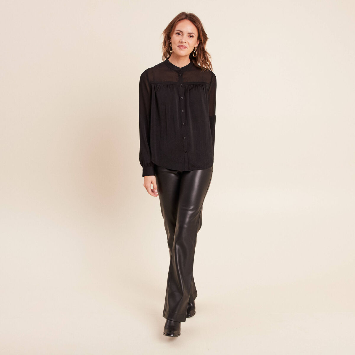 Pantalon bootcut taille haute similicuir noir femme