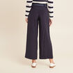 Pantalon large ceinturé bleu foncé femme