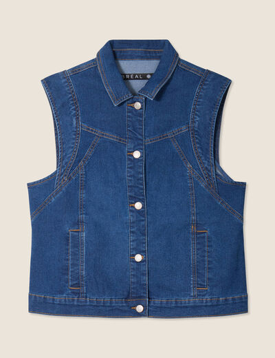 Veste sans manches en jean denim stone femme