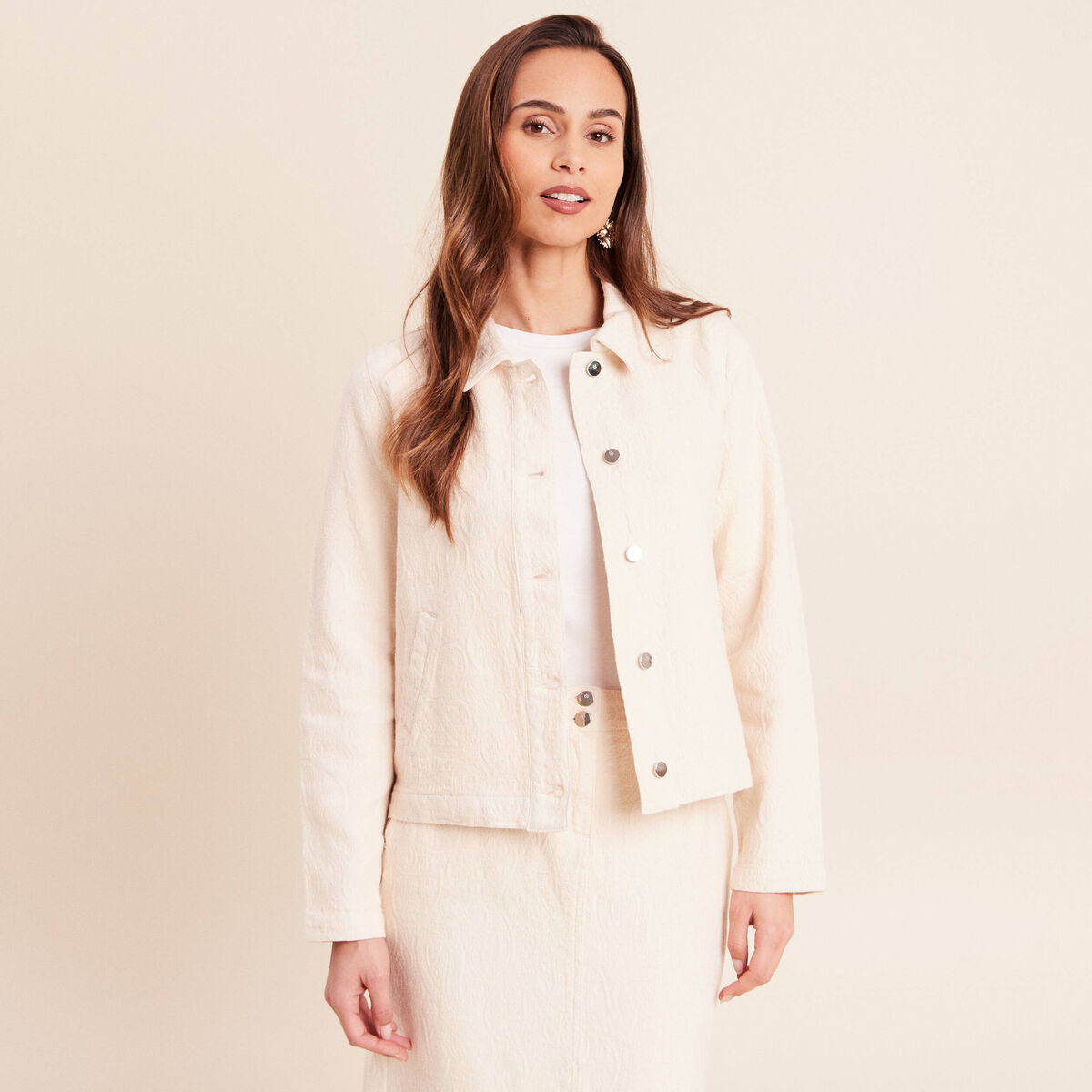 Veste en coton manches longues ivoire femme