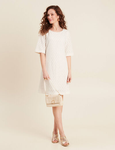 Robe droite dentelle ecru femme