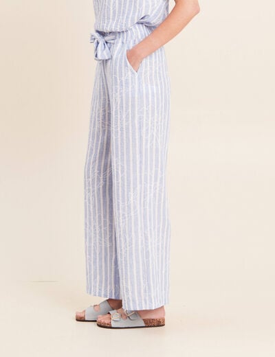 Pantalon large taille haute bleu femme