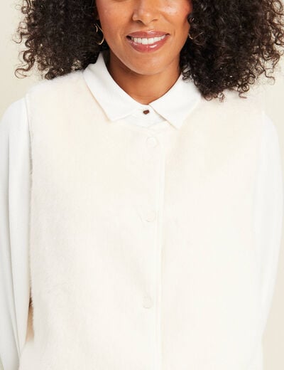 Gilet droit sans manches fausse fourrure ecru femme
