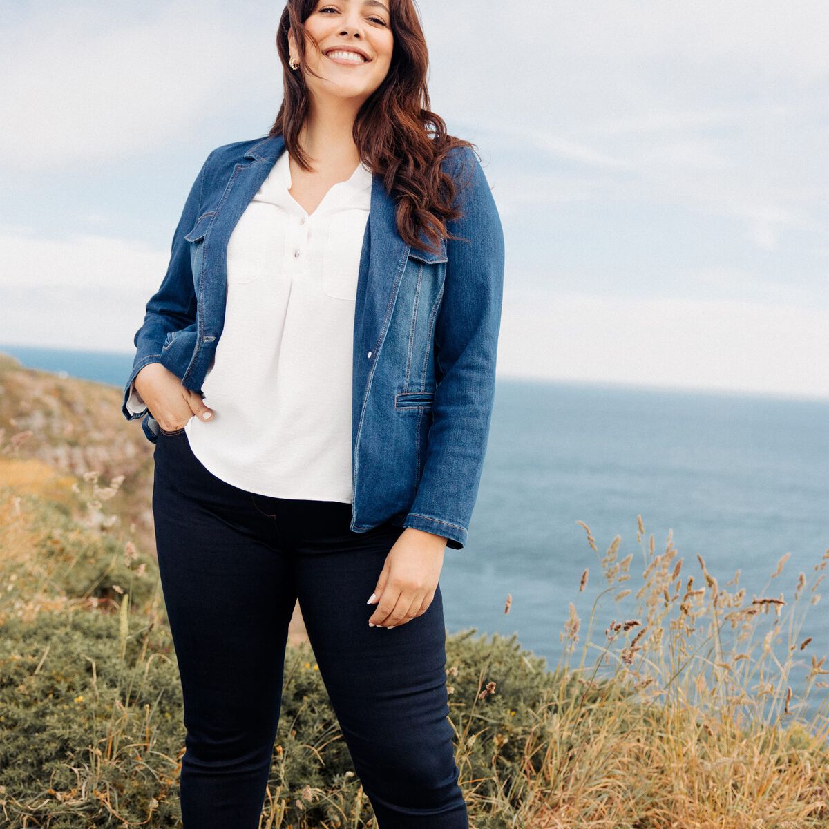Veste tailleur en jean denim brut femme