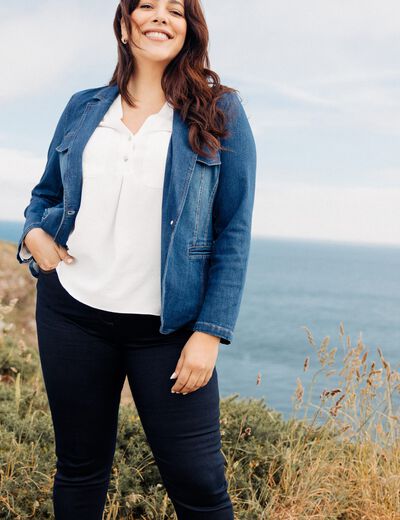 Veste tailleur en jean denim brut femme