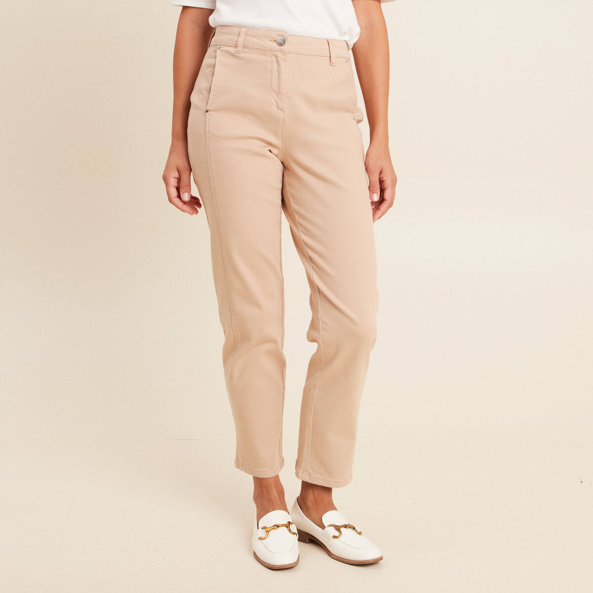 Pantalon boyfriend taille haute sable femme