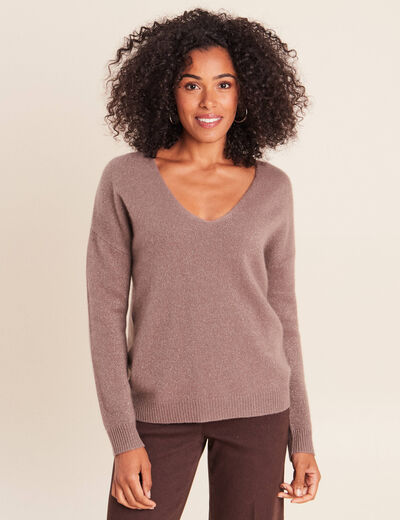 Pull en cachemire col v couleur cuivre femme