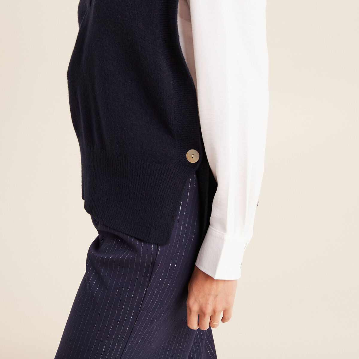 Pull sans manches bleu foncé femme