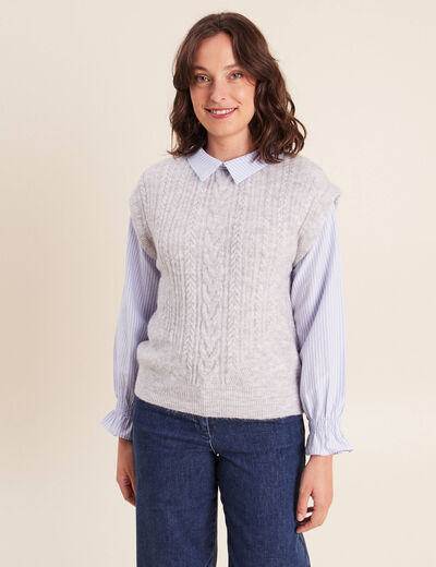 Pull bi-mati&egrave;re col chemise gris clair femme