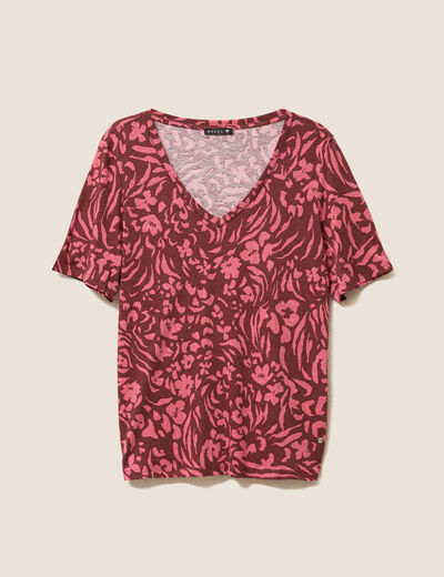 T-shirt col V manches courtes rose femme