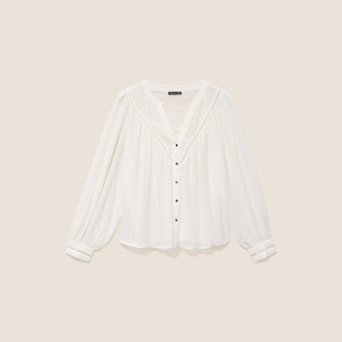 Blouse ample col chemise manches longues ivoire femme
