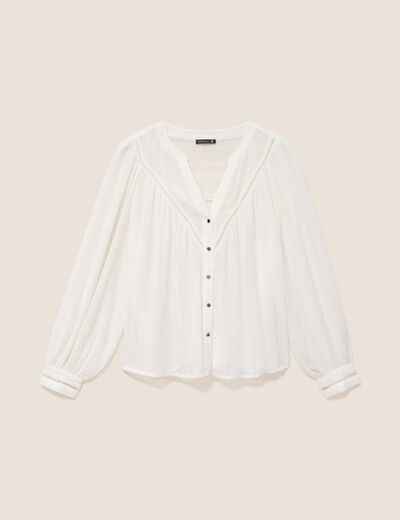 Blouse ample col chemise manches longues ivoire femme