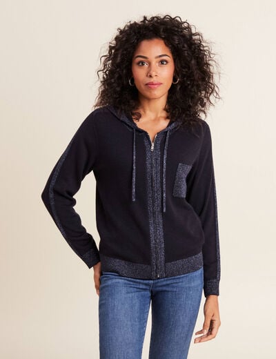 Sweat &agrave; capuche zipp&eacute; bleu fonc&eacute; femme