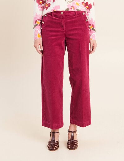 Pantalon large velours c&ocirc;tel&eacute; rouge fonc&eacute; femme