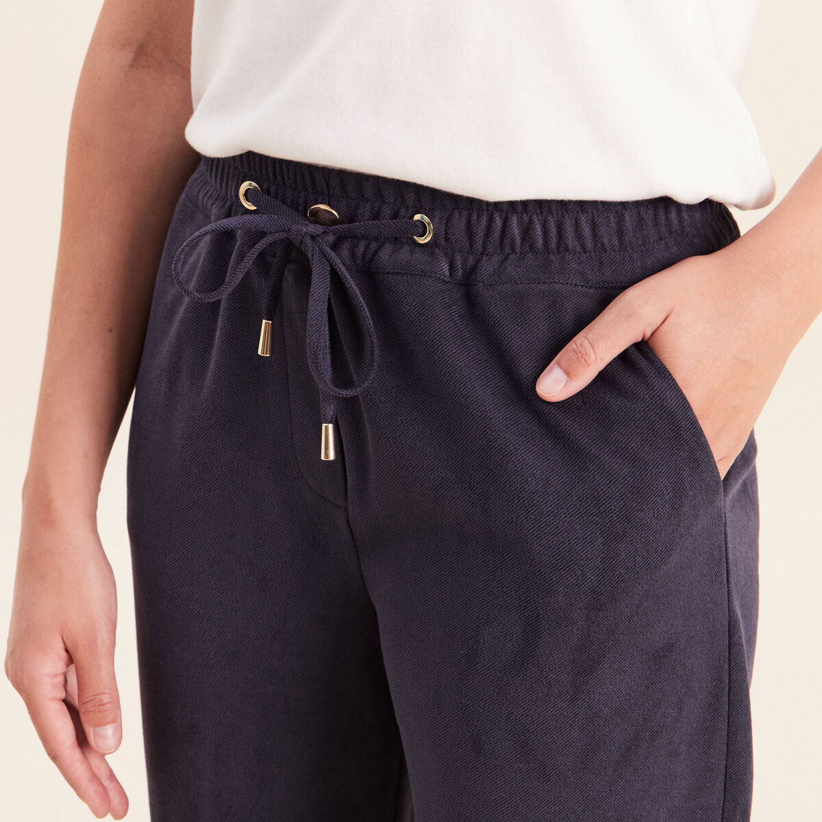 Jogging aspect daim bleu fonc&eacute; femme