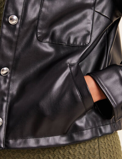 Blouson cintré simili cuir noir femme