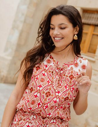 Blouse fluide sans manches rose femme