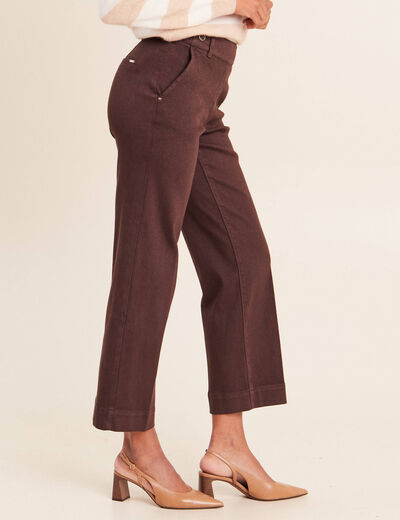Jean large taille haute &agrave; paillettes marron fonc&eacute; femme