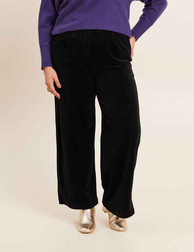 Pantalon large velours noir femme